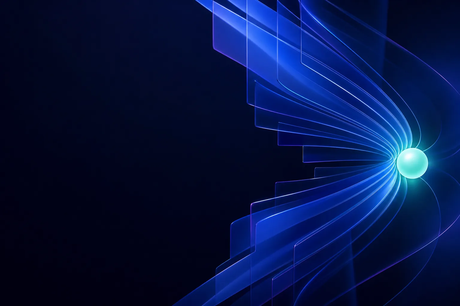 Capas de vidrio azul que convergen en una recompensa luminosa