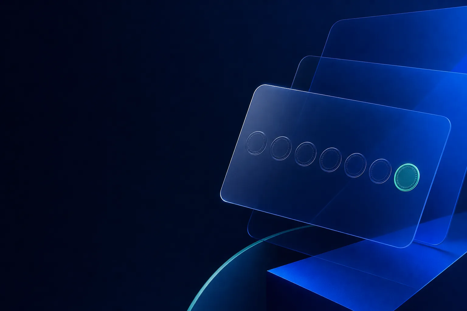 Cartões digitais abstratos com sequência de selos em azul e verde