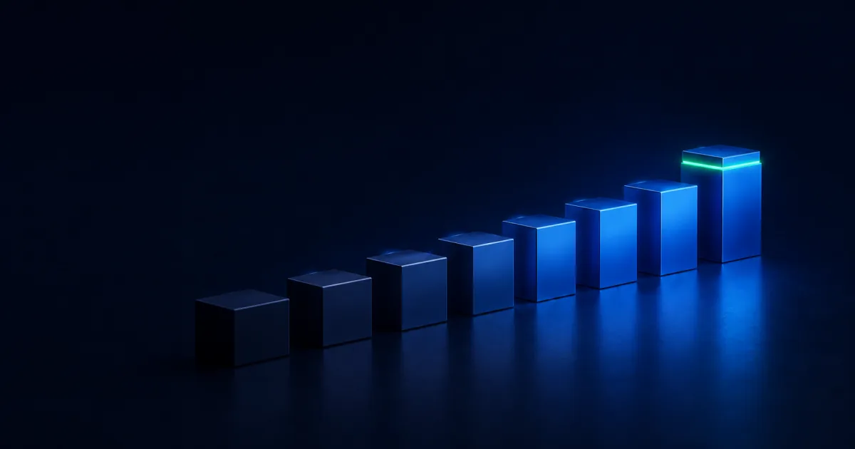Sequência crescente de marcas azuis indicando progresso